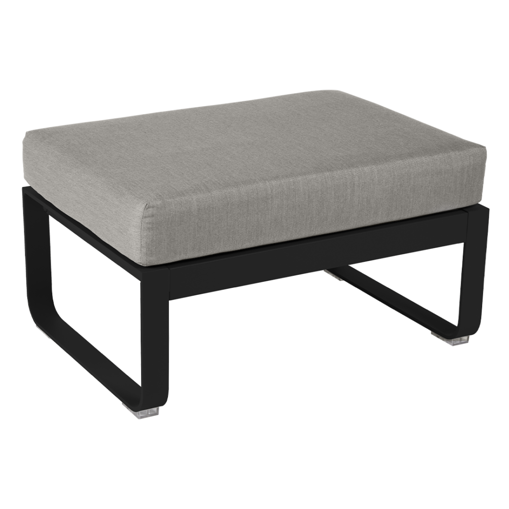 Un pouf gris avec un cadre noir sur fond blanc.