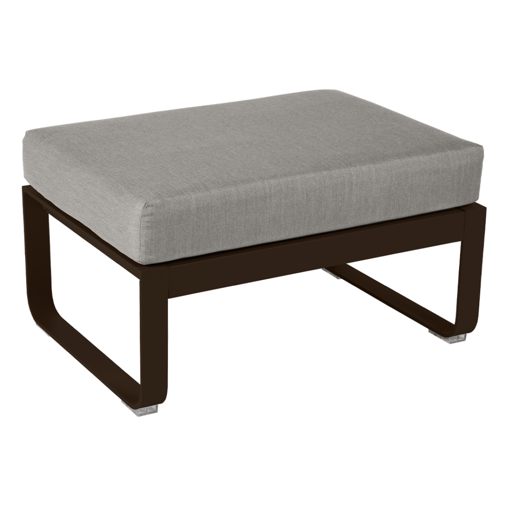 Un pouf gris avec un cadre marron.
