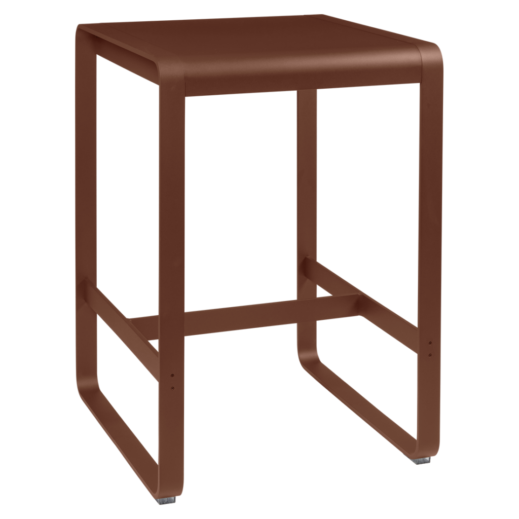 Un tabouret en métal marron sur fond blanc.