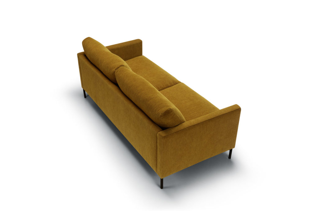 Un canapé Canapé Impulse jaune sur fond blanc.