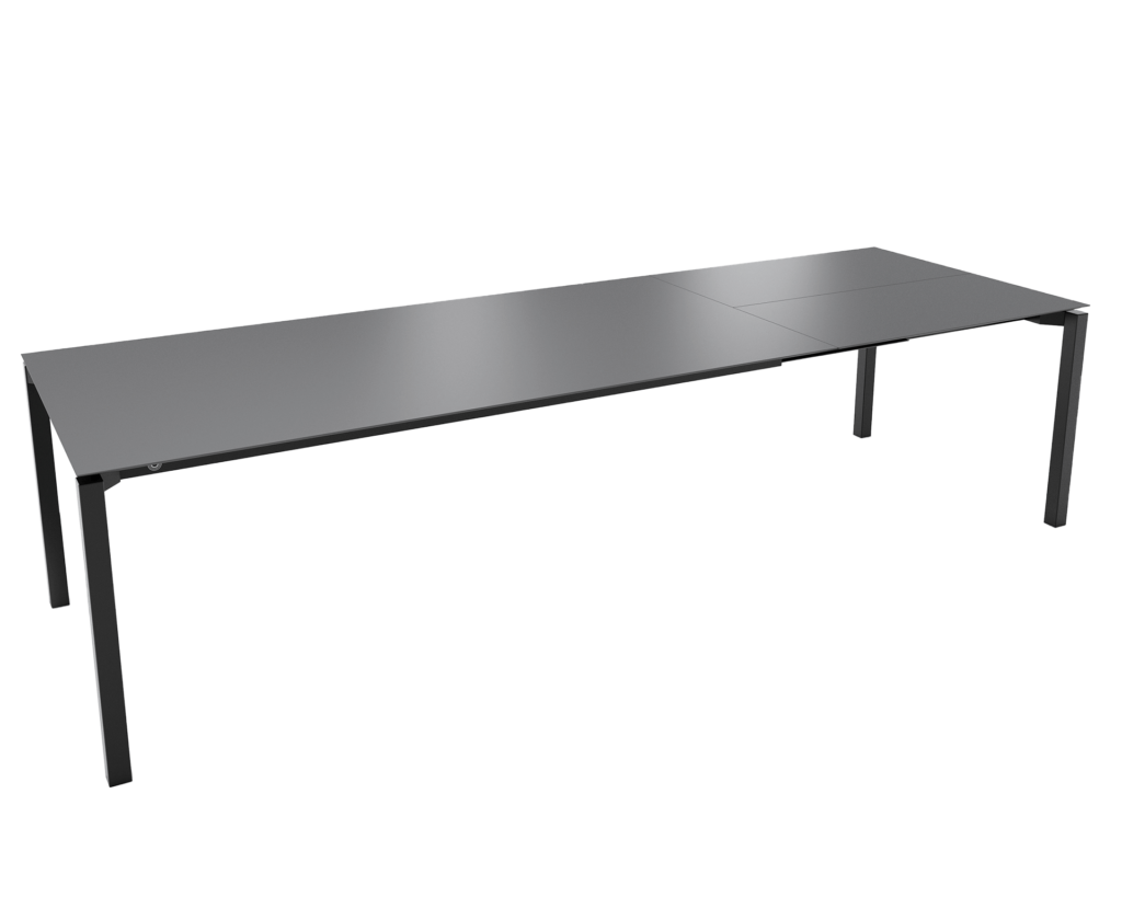 Une Table extensible Terra avec un plateau noir et des pieds noirs.