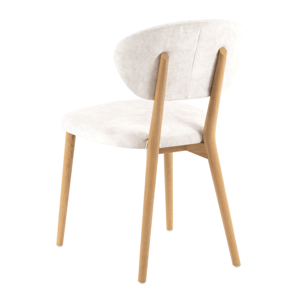 Une chaise de salle à manger Chaise Toro avec pieds en bois.