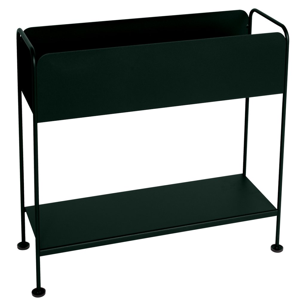 Un support pour plantes en métal noir avec deux étagères, parfait pour exposer vos plantes Muscade ou Picolino préférées. Ajoutez une touche de style à votre espace intérieur ou extérieur avec cet élégant support Cache-pot