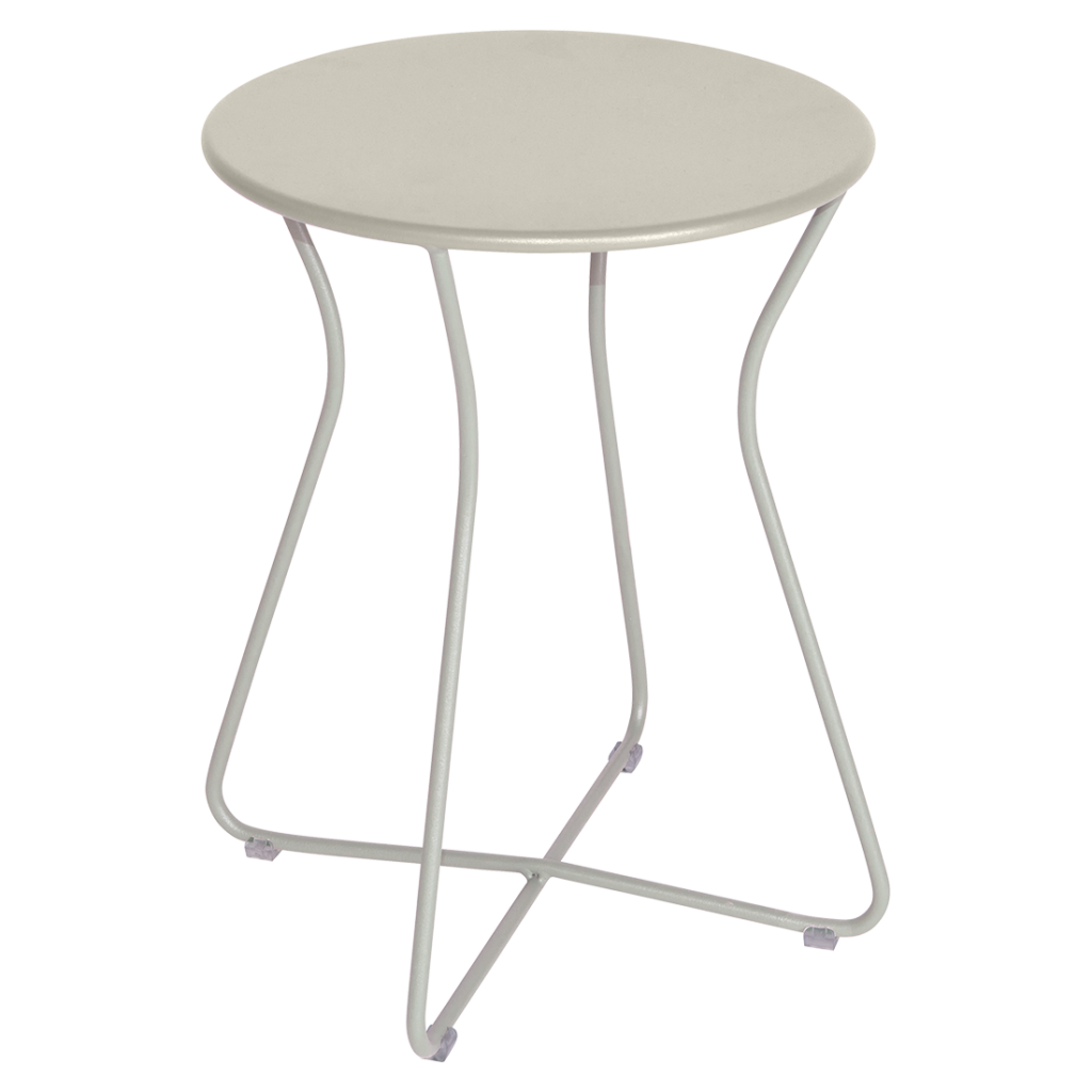 Un Tabouret Cocotte rond en métal avec une base grise.