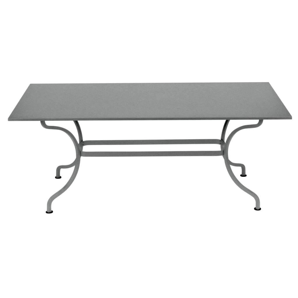 Une table rectangulaire grise Romane avec une structure en métal.