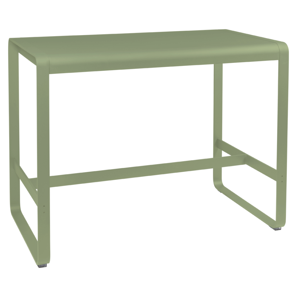 Une table en métal vert avec une structure en métal.
