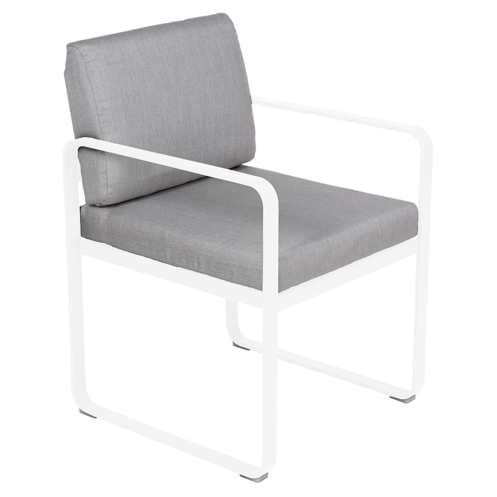 Un Fauteuil de repas Bellevie avec un design extérieur gris et un cadre blanc.