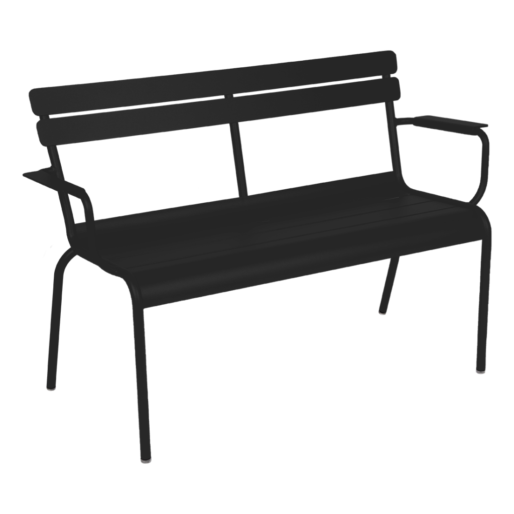 Une banquette Gris Lapilli noire avec accoudoirs sur fond blanc.