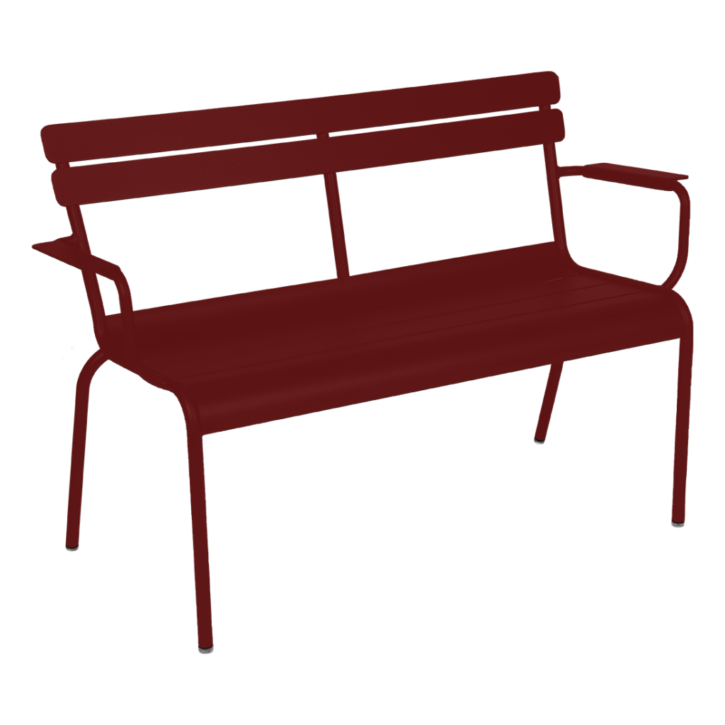 Un banc luxembourgeois rouge sur fond blanc.