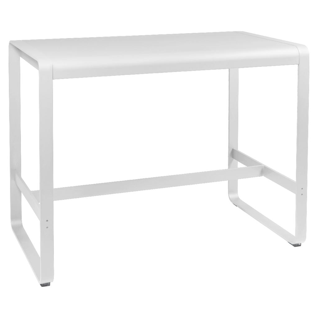 Une table en métal blanc sur fond blanc.