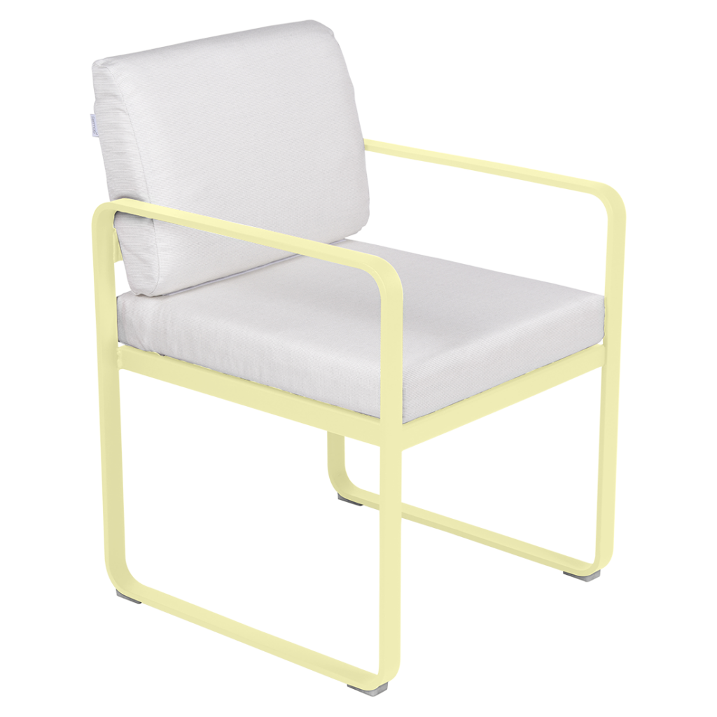 Une chaise de salle à manger blanche avec un cadre Jaune Fauteuil de repas Bellevie.