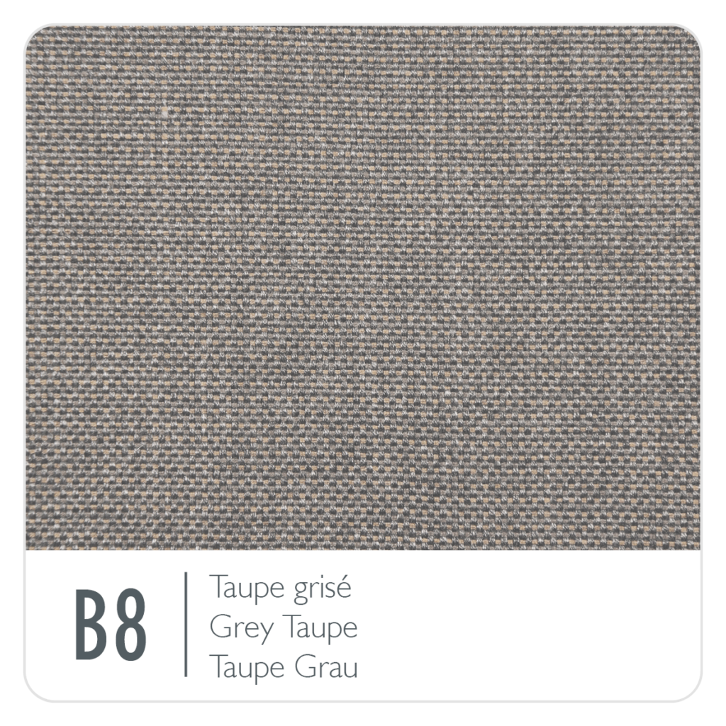 Un tissu gris avec le mot b8 dessus, adapté pour une banquette Bellevie.