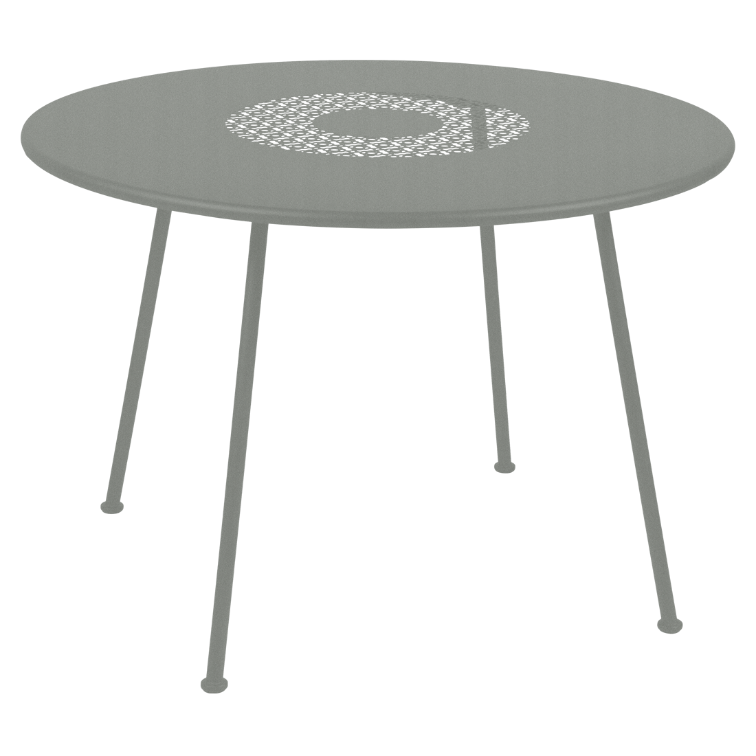 Une table ronde Gris Lapilli avec un plateau circulaire de diamètre 110 cm.