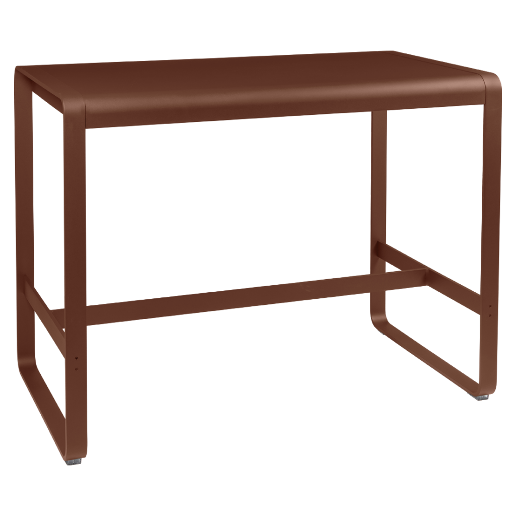 Une table en métal marron sur fond blanc.