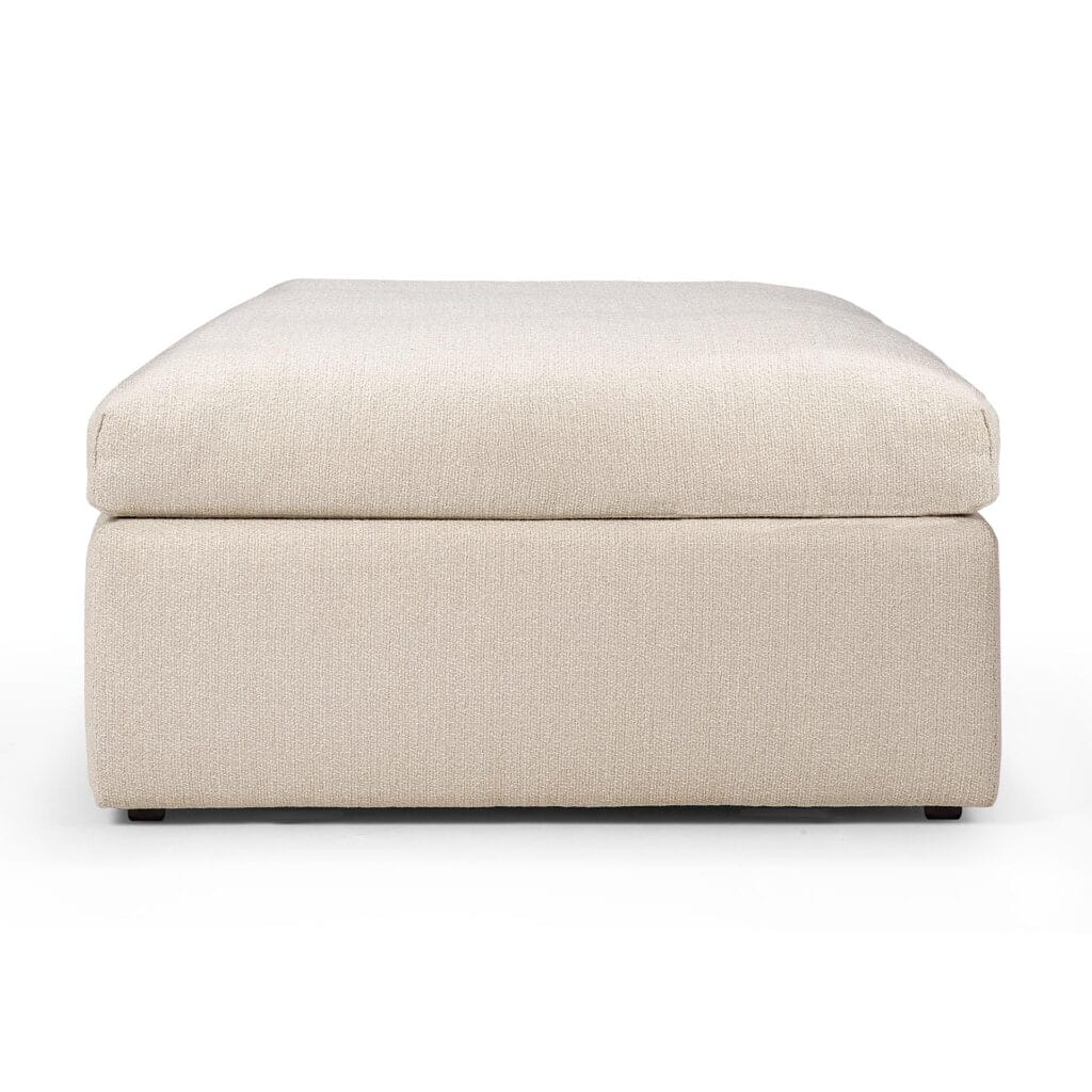 Un Canapé Mellow beige, module 1 place, pouf sur fond blanc.