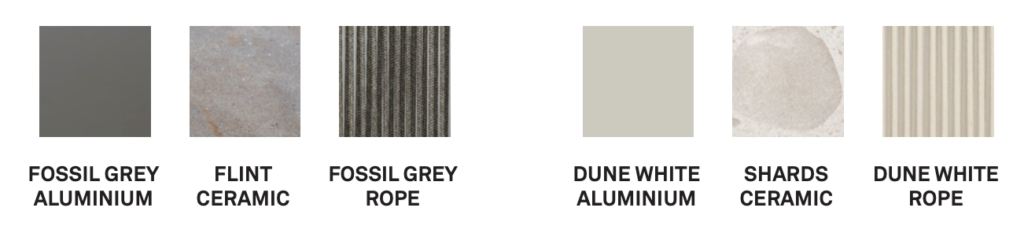 Une Table Kodo avec un nuancier affichant différentes nuances de gris et de blanc.