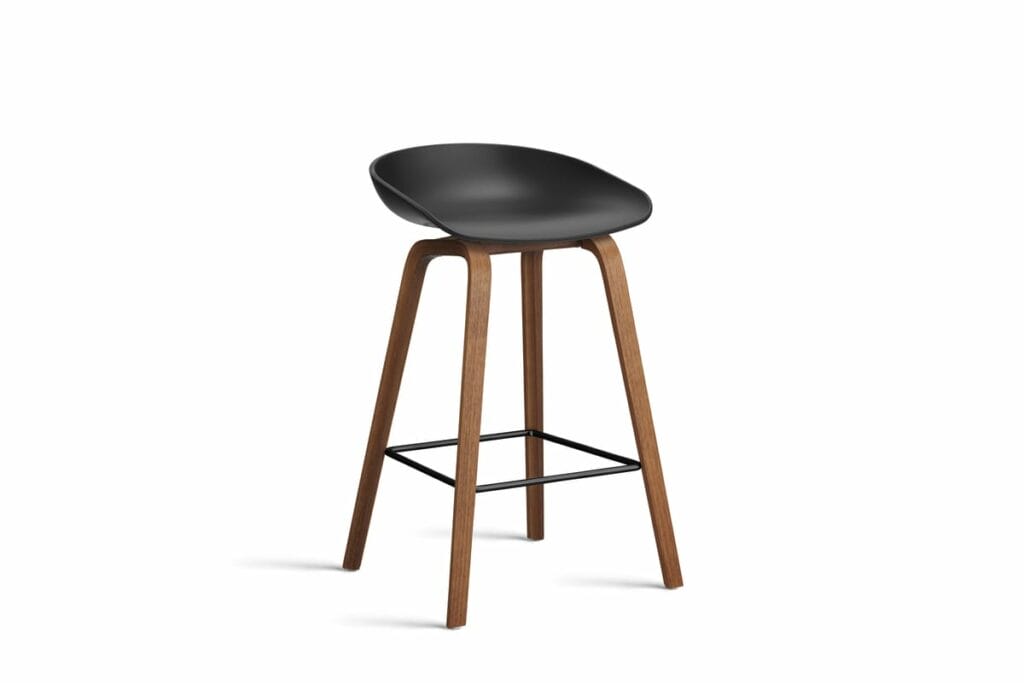 Un tabouret noir avec des pieds en bois.
Mots-clés : Tabouret