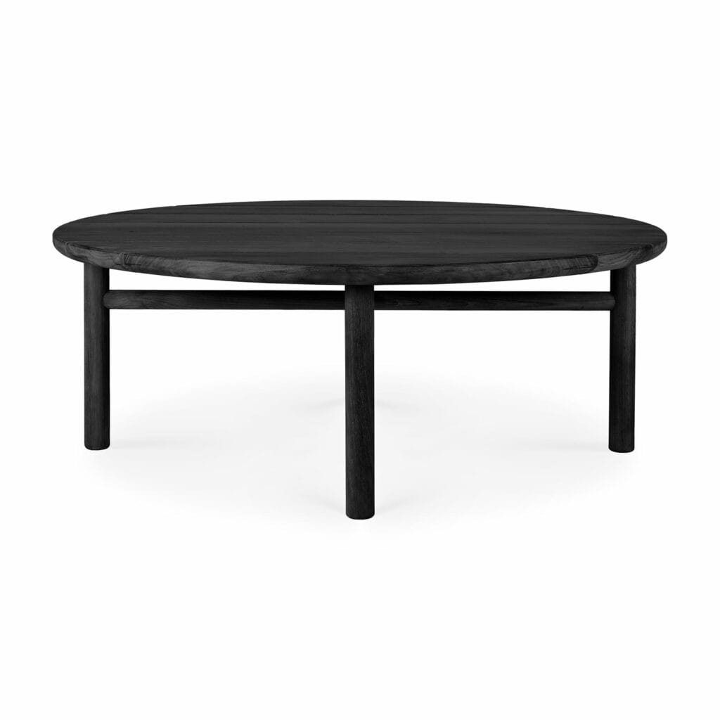 Une table basse de jardin noire avec des pieds.