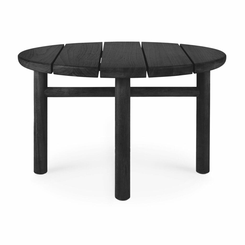 Une table noire avec un plateau rond, parfaite comme table d'appoint.