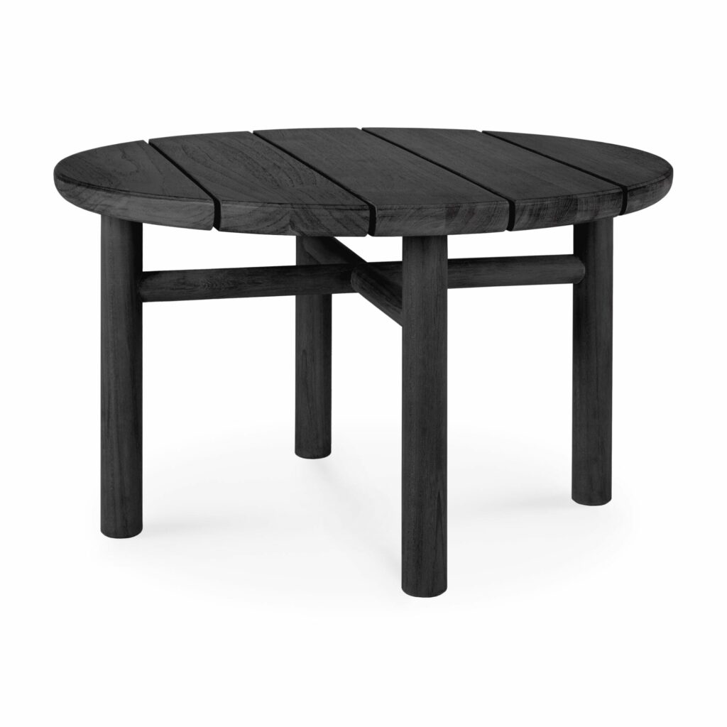 Une table Quatro ronde noire sur fond blanc.