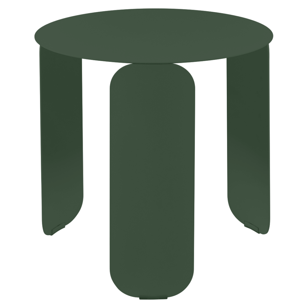 Un plateau de table en plastique vert mesurant 45 cm de diamètre.