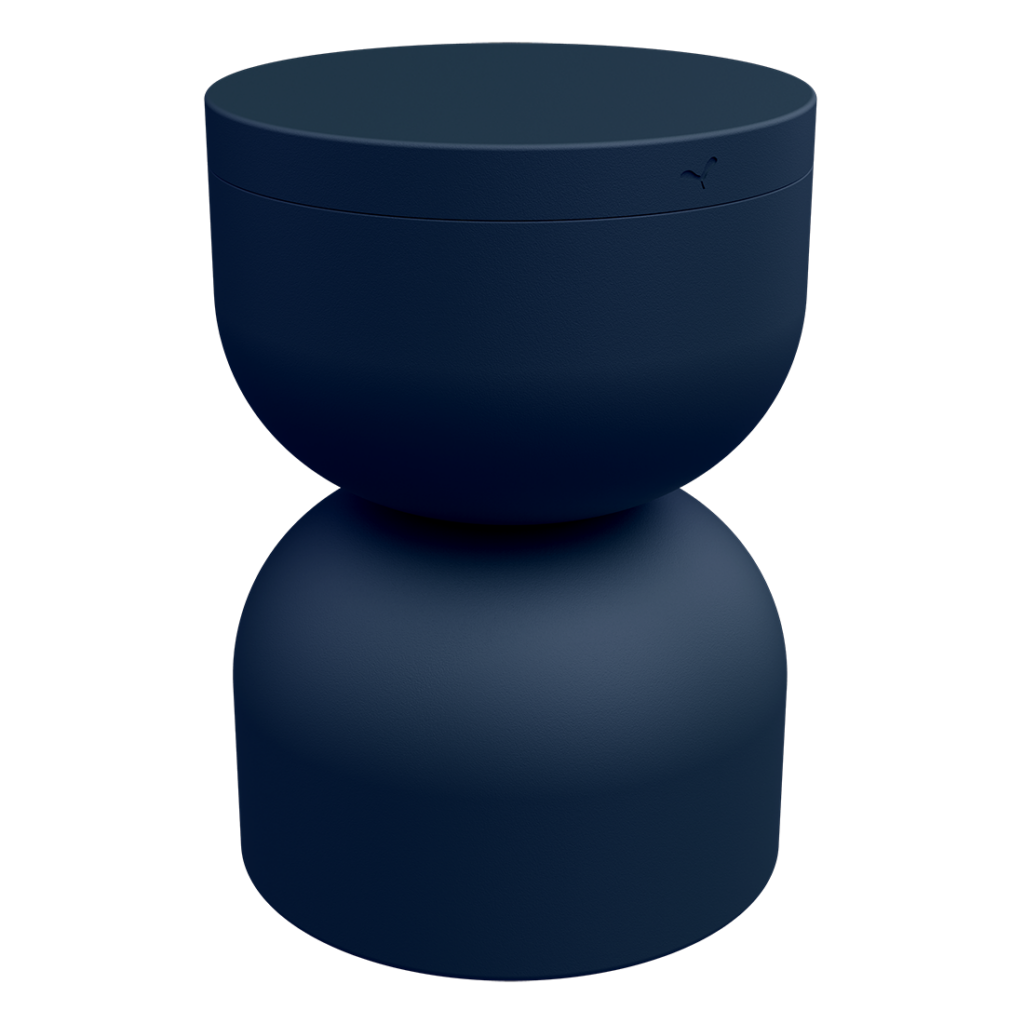 Un tabouret noir avec un sommet piapolo.