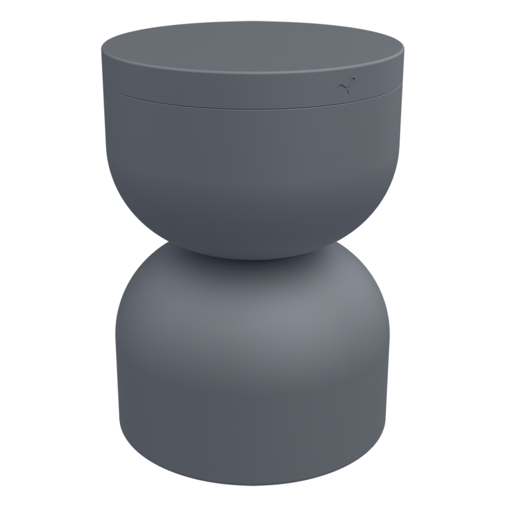 Un tabouret de forme grise avec un dessus arrondi.