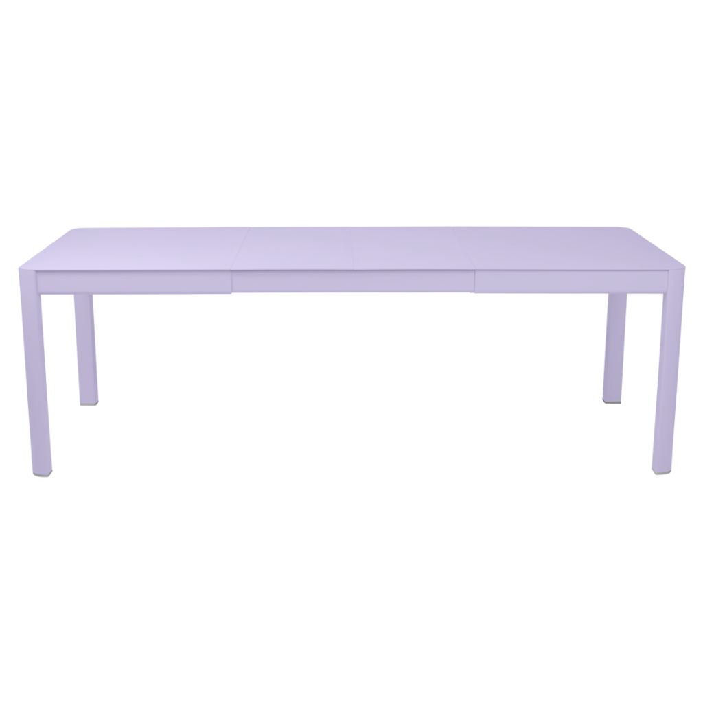 Une table violette sur fond blanc.