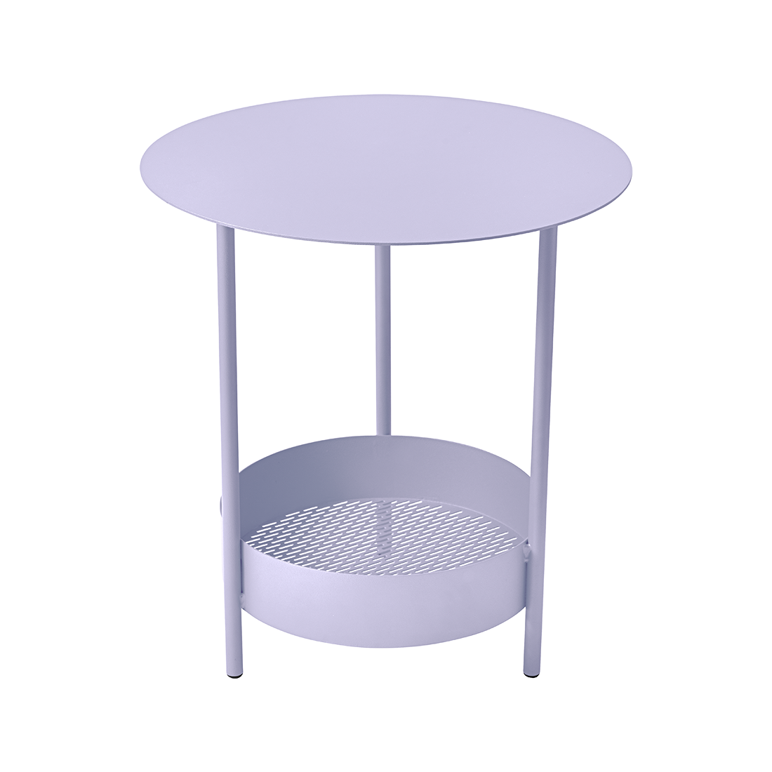 Une table d'appoint violette surmontée d'un panier en métal pour les amoureux de Guimauve.