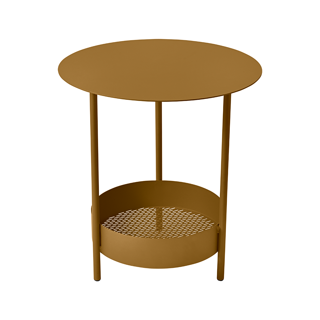 Une table guéridon à salsa surmontée d'un panier.