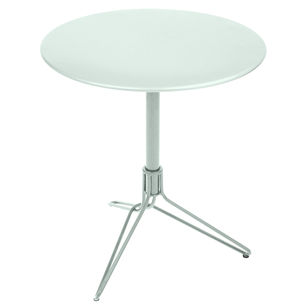 Un tabouret moderne et réglable en hauteur avec une assise circulaire blanche et un piédestal métallique Guéridon Flower.