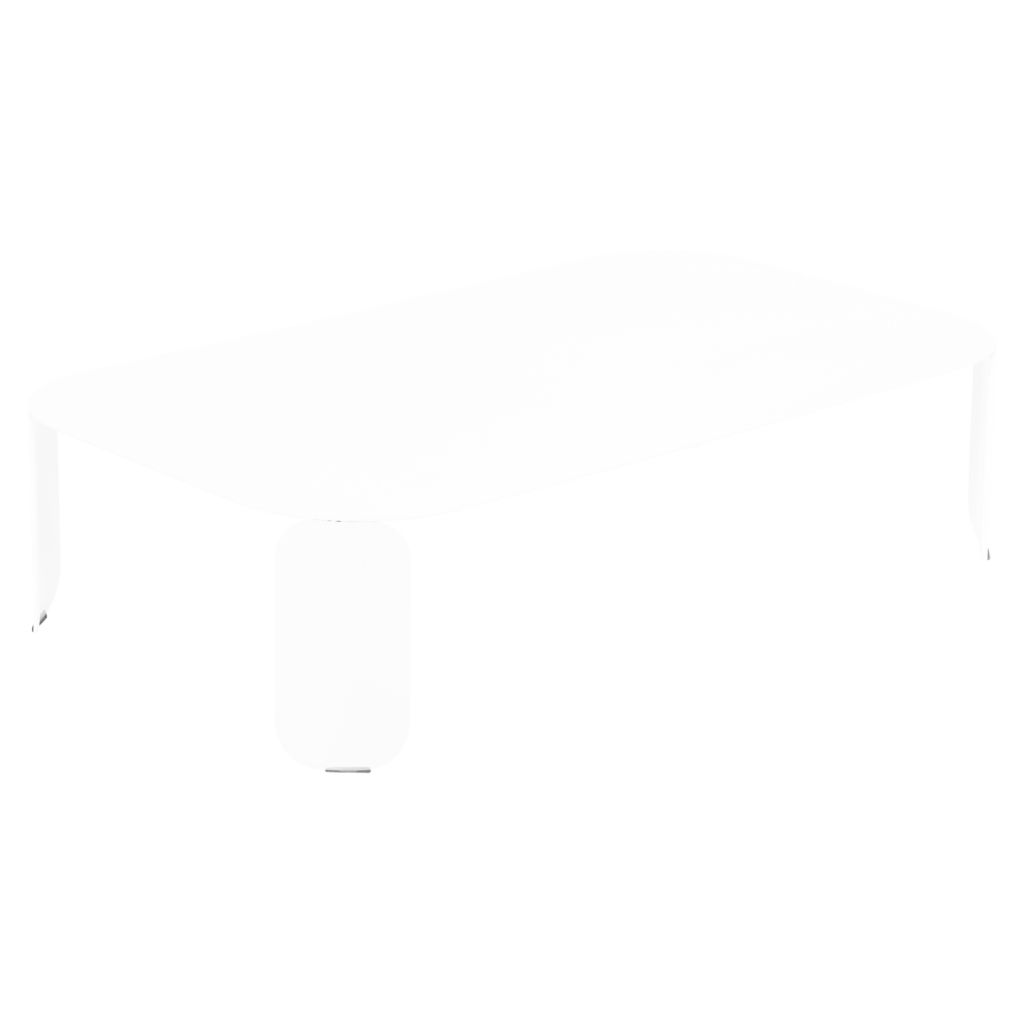 Une table basse rectangulaire avec une nappe drapée dessus, représentée dans une silhouette blanche sur fond noir.