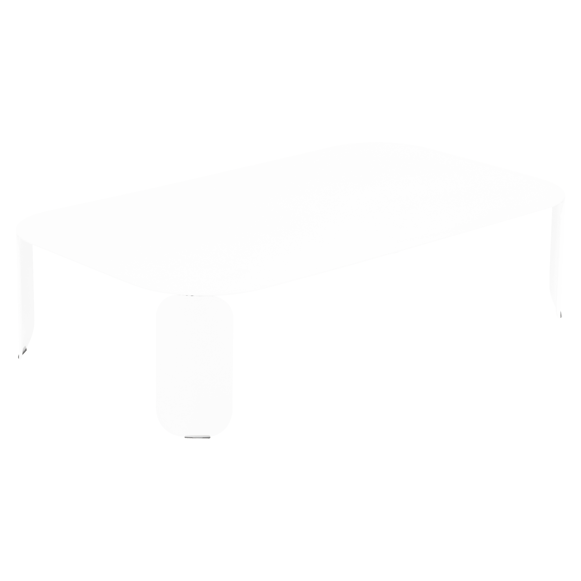 Une table basse rectangulaire avec une nappe drapée dessus, représentée dans une silhouette blanche sur fond noir.