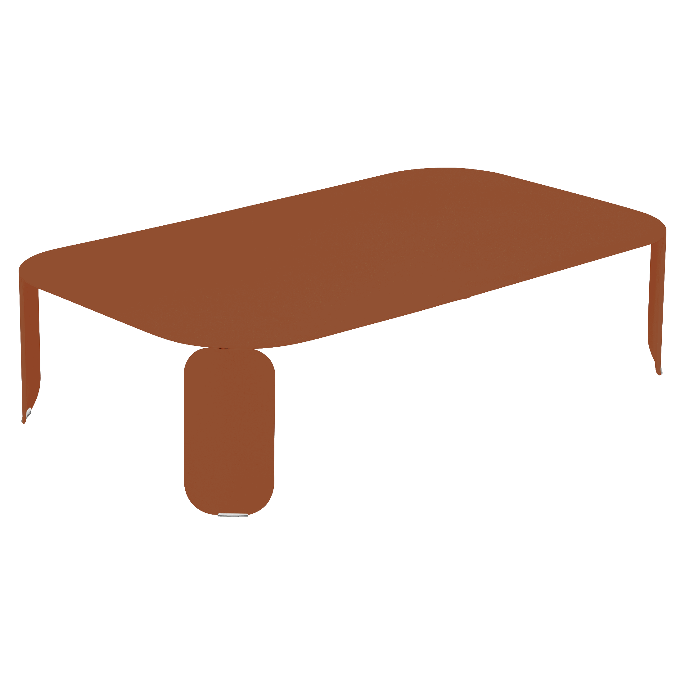 Une table basse rectangulaire marron Bebop avec des coins arrondis et quatre pieds, vue sous un angle.