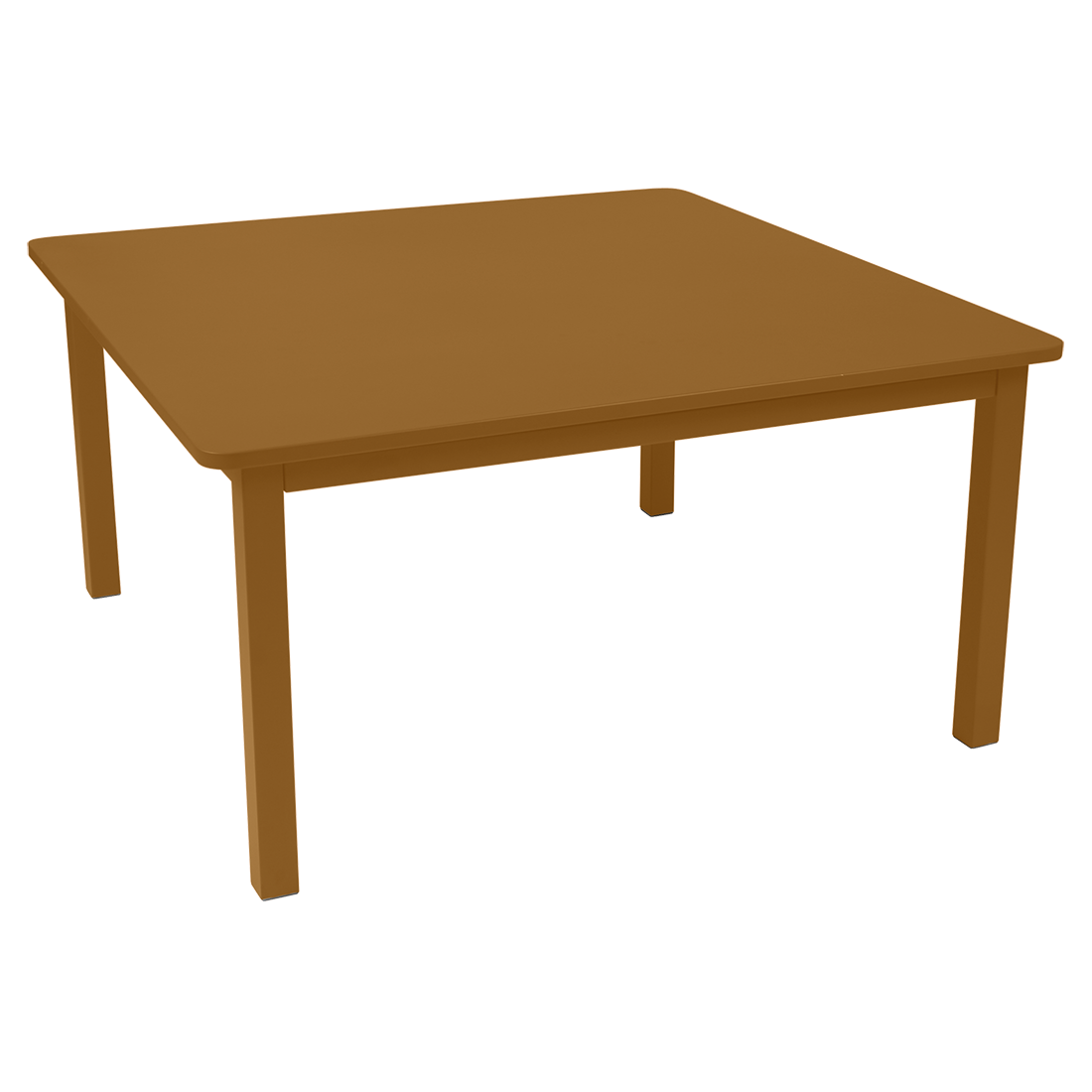 Une table carrée marron à quatre pieds, fabriquée avec précision par Table Craft.