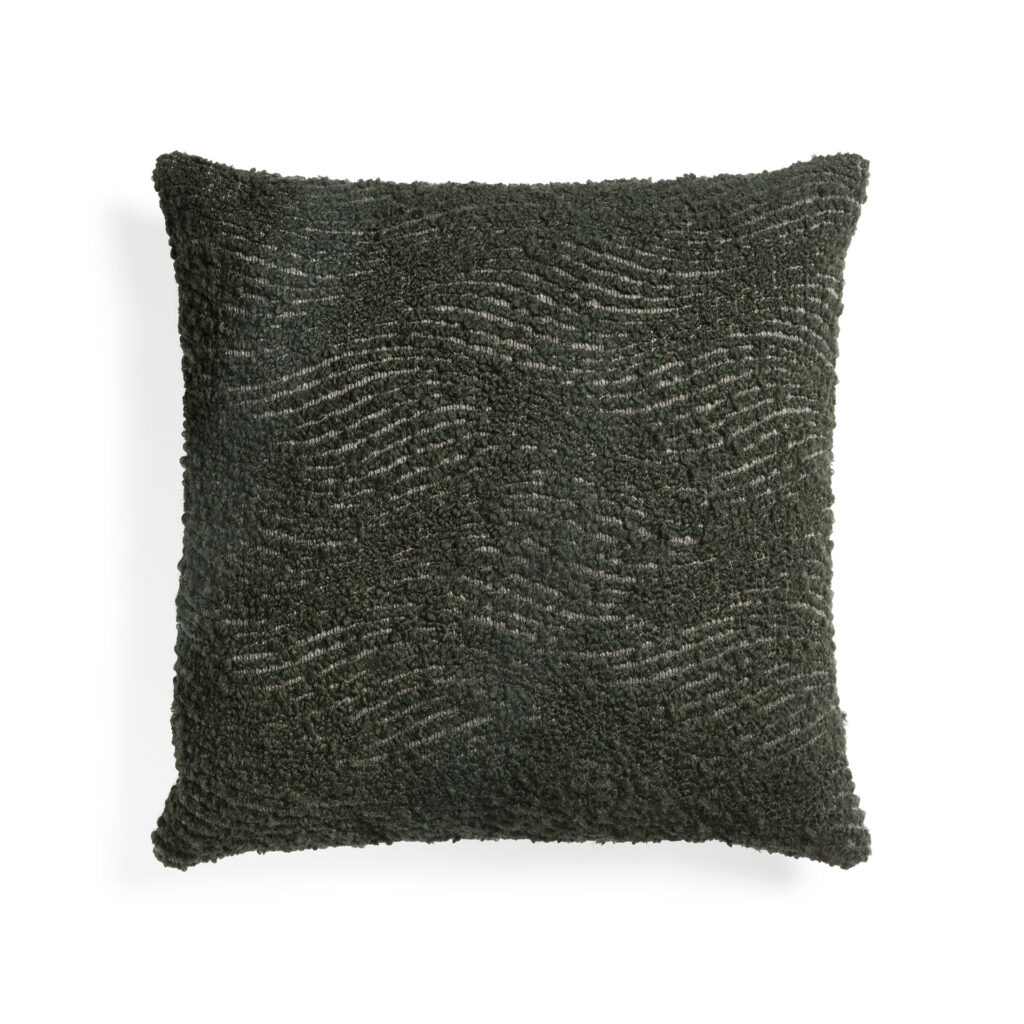 Fiche produit : Coussin Wave

Phrase réécrite : Le coussin Wave en vert foncé est une pièce carrée texturée qui présente un motif de vagues subtil sur un fond blanc uni.