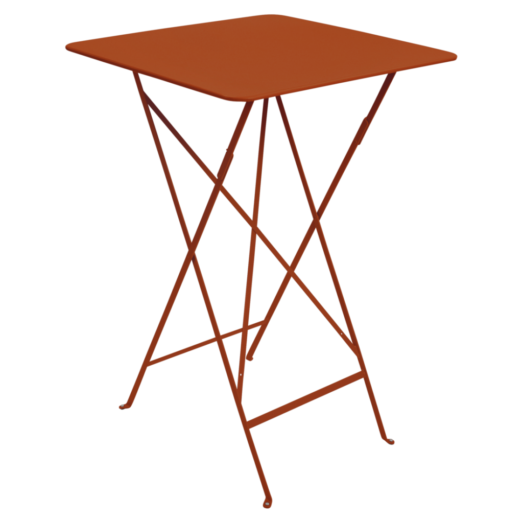 La table de bistrot Mange-debout est un ajout dynamique à n'importe quel espace, bénéficiant d'un plateau en métal carré rouge frappant complété par un design de pieds minces et croisés.