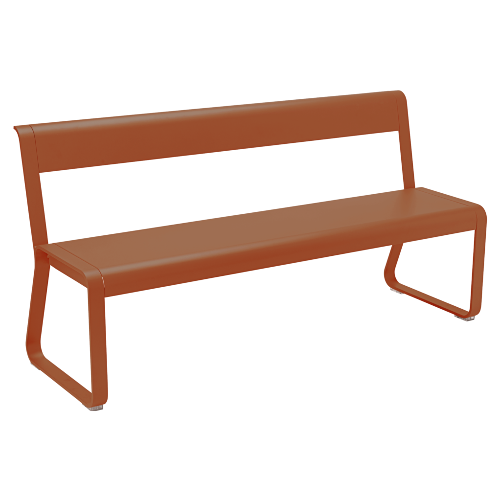 Banc à dossier Bellevie en métal marron avec dossier et design simple et moderne.