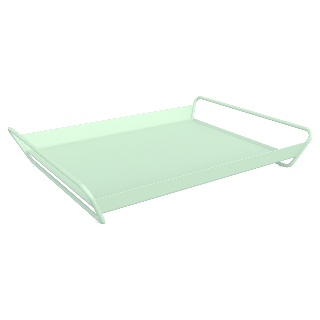 Plateau rectangulaire Plateau Alto vert menthe mesurant 53 x 38 cm, avec poignées surélevées sur les deux côtés les plus courts, présenté sur un fond blanc uni.