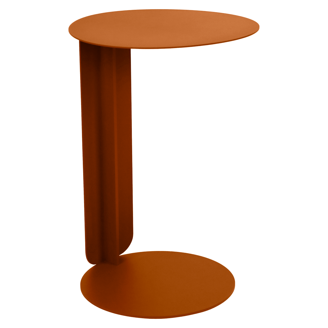Une table déportée moderne et minimaliste avec un plateau et une base ronds, reliés par un seul support vertical, le tout dans une couleur marron unie. Idéale pour tout espace recherchant une touche d'élégance discrète et un design fonctionnel.
