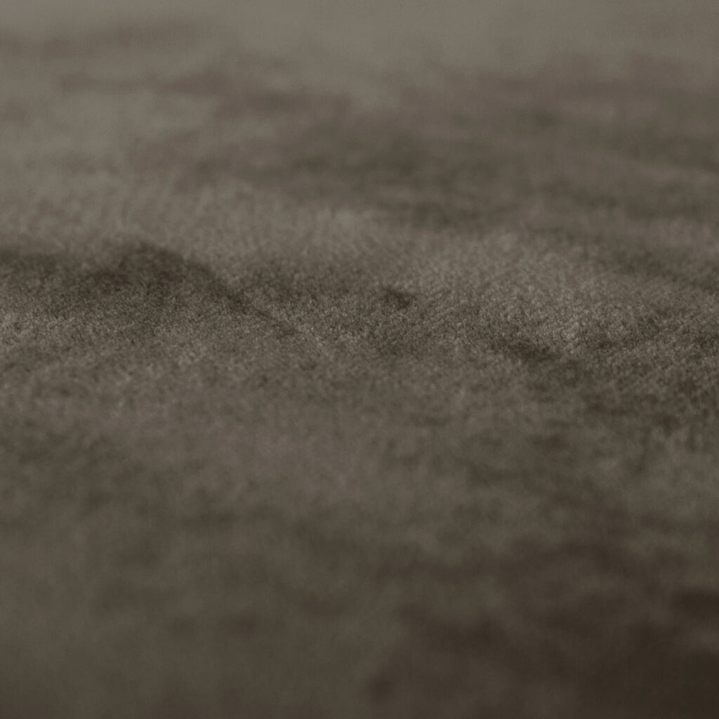 Vue rapprochée d'une surface texturée, brun foncé, avec des variations d'ombre et de lumière, évoquant l'aspect du tissu Point Velvet Recycled - Petrol.